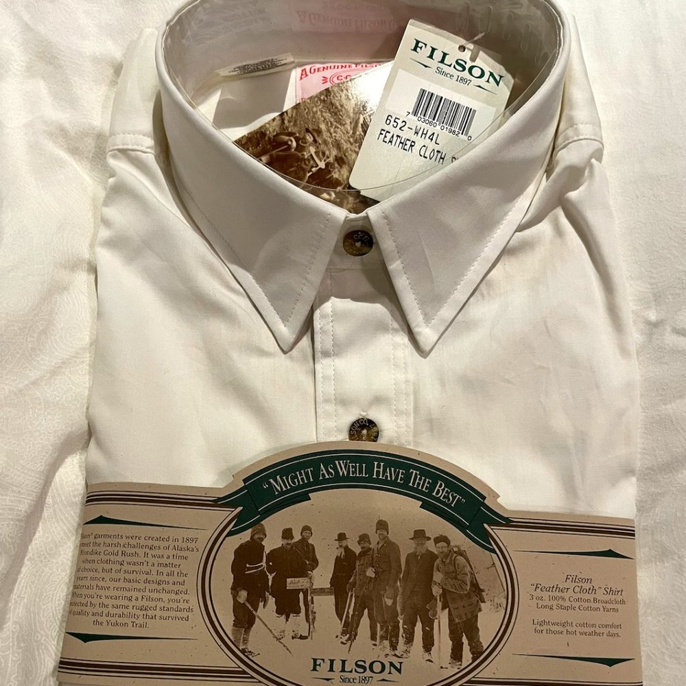 Filson Feather Cloth Shirt, Long Sleeve, White - NWT